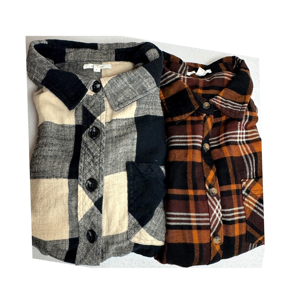 Maurices Plaid‎ Button Down Shirts Womens L Brown Black Buffalo Check Lot of 2